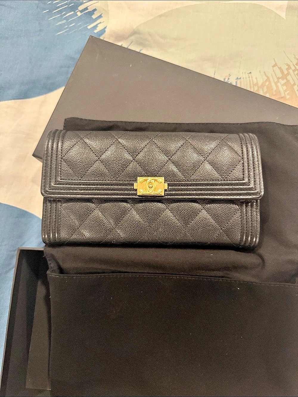 Chanel Boy Long Flap Wallet Quilted Black
